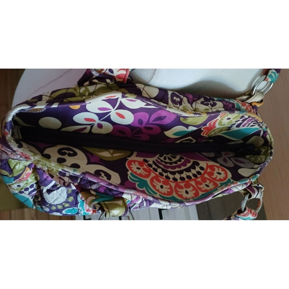 Vera Bradley Plum Crazy Floral Shoulder Bag Quilted Purse Front & Back Pocket - Picture 5 of 16